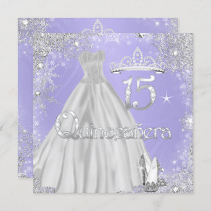 Quinceanera 15. Lilac Silver Snowflakes Party Einladung