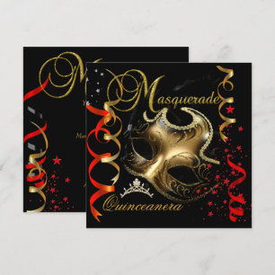 Quinceanera 15. Maskenball Rot Gold Maske Einladung