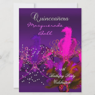 Quinceanera 15. Maskenball Violett Rosa Masken Gro Einladung