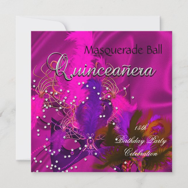 Quinceanera 15. Masquerade Lila rosa Masken Einladung (Vorderseite)