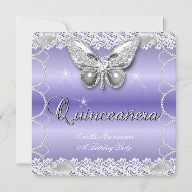 Quinceanera 15. Mauve Lace Butterfly Perl Party Einladung (Vorderseite)