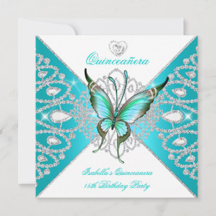 Quinceanera 15. Party Aquamarin Blue Butterfly Tia Einladung