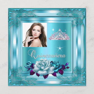 Quinceanera 15 Party Blau Teal Rosen Foto Einladung