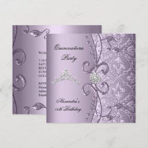 Quinceanera 15. Party Damast Lila Juwel Bild Einladung