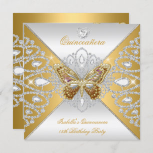 Quinceanera 15. Party Gold Silberschmetterling Tia Einladung
