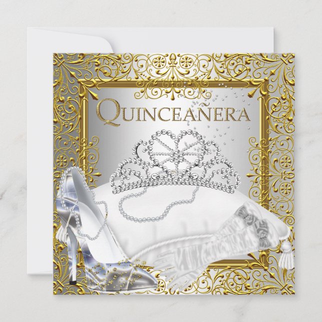 Quinceanera 15. Party Gold Silver Glitzer Look Einladung (Vorderseite)