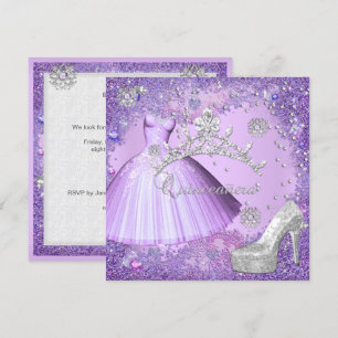 Quinceanera 15. Party Lila-Tiara-Kleid-Schuh Einladung