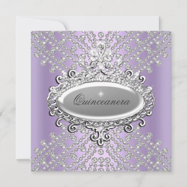 Quinceanera 15. Party Lilac Lila White Diamond Einladung (Vorderseite)