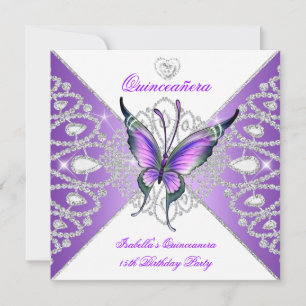 Quinceanera 15. Party Schmetterling Lila Diadem 2 Einladung