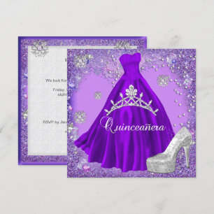 Quinceanera 15. Party Violette Tiara Kleid Schuh Einladung
