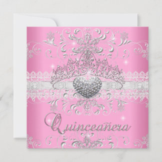 Quinceanera 15. Rosa Glitzer Tiara Spitzenherz Einladung