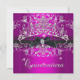 Quinceanera 15. Rosa Lila Glitzer Tiara Black Einladung
