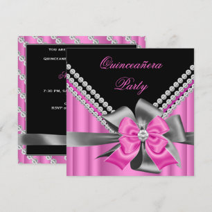 Quinceanera 15. Rosa Silber Grau Bogen Diamanten 2 Einladung