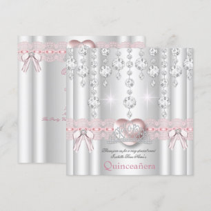 Quinceanera 15. Rosa Silber Herz Diamanten 2 Einladung