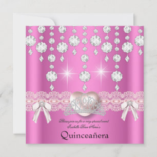 Quinceanera 15. Rosa Silber Herz Diamanten 3 Einladung