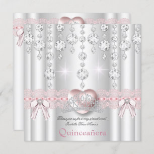 Quinceanera 15. Rosa Silberherz Diamanten 2 Einladung