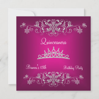 Quinceanera 15. Rosa Silver Diamond Tiara Einladung