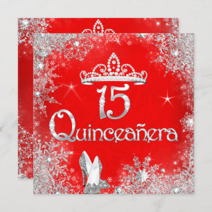 Quinceanera 15. Rote Silberschneeflocken Party 2 Einladung