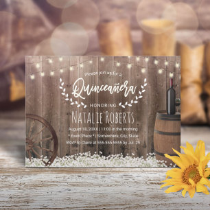 Quinceanera 15 Rustikale Blumen Wein Fass Geburtst Einladung
