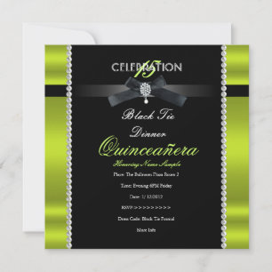Quinceanera 15. Schwarz Formal Limegrün Schwarze P Einladung