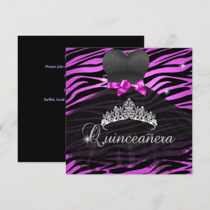 Quinceanera 15. Tiara Hot Pink Schwarz Zebra Kleid Einladung