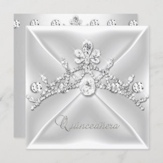 Quinceanera 15 Tiara Silver White Diamond Einladung