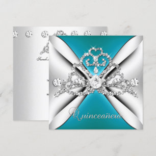 Quinceanera 15 Tiara Türkis Blau Silber Weiß Einladung