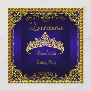 Quinceanera 15. Tiefblaues Gold-Diamant-Diadem Einladung