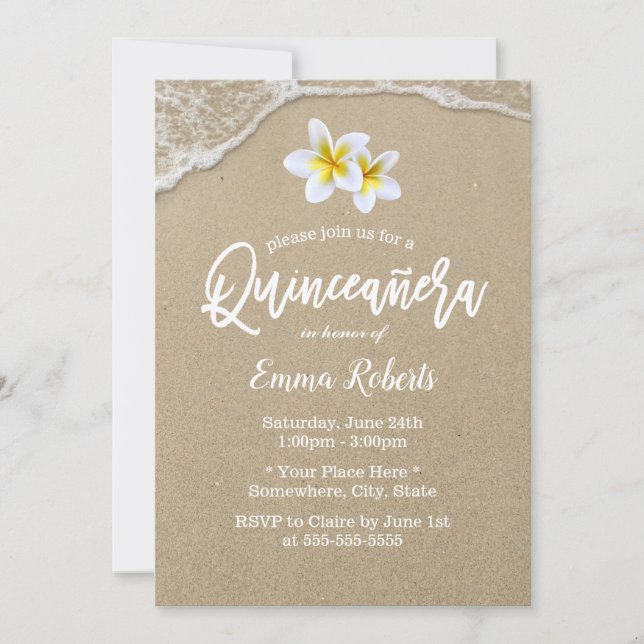 Quinceanera 15. Tropical Floral Beach Geburtstag Einladung (Vorderseite)