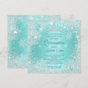 Quinceanera 15. Türkise Schneeflocke Winterwunderl Einladung