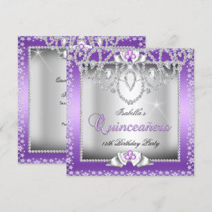 Quinceanera 15. Violett Silber Diamant Tiara Einladung