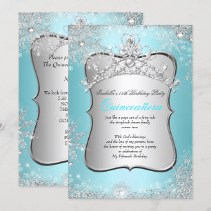 Quinceanera 15. Winter Wonderland Silber Blau 2 Einladung