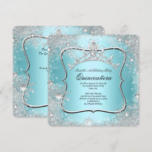 Quinceanera 15. Winter Wonderland Silber Blau Einladung