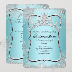 Quinceanera 15. Winter Wonderland Silber Blau Einladung