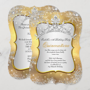 Quinceanera 15. Winter Wonderland Silber Gold Einladung