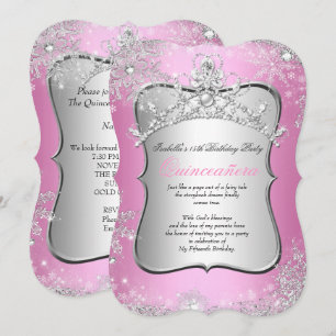 Quinceanera 15. Winter Wonderland Silber Rosa Einladung