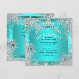 Quinceanera 15. Winter Wonderland Silber Teal 3 Einladung