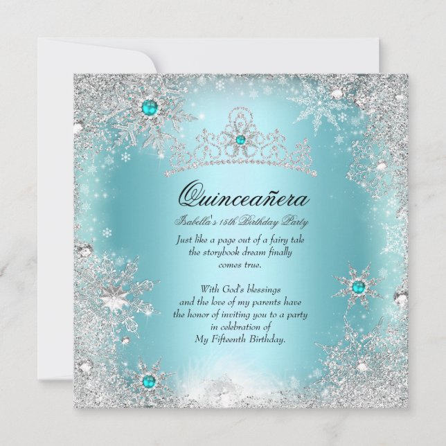 Quinceanera 15. Winter Wonderland Silver Blue 2 Einladung (Vorderseite)