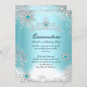 Quinceanera 15. Winter Wonderland Silver Blue 2 Einladung