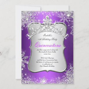 Quinceanera 15. Winter Wonderland Silver Lila Einladung