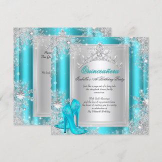 Quinceanera 15. Winter Wunderland Aquamarines Aqua Einladung