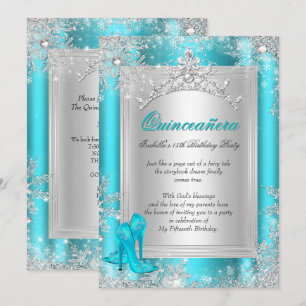 Quinceanera 15. Winter Wunderland Aquamarines Aqua Einladung