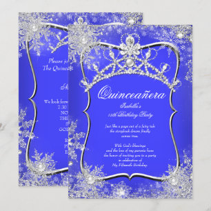 Quinceanera 15. Winter-Wunderland Königliches Blau Einladung