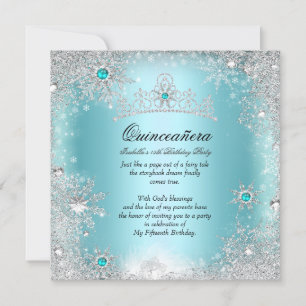 Quinceanera 15. Winter-Wunderland Silber Blau 2 Einladung