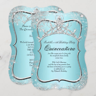Quinceanera 15. Winter-Wunderland Silber Blau Einladung
