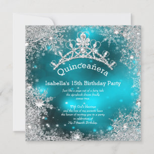 Quinceanera 15. Winter-Wunderland Silber Türkis Einladung