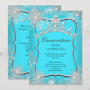 Quinceanera 15. Winter-Wunderland Silber Türkis Einladung