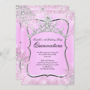 Quinceanera 15. Winter Wunderland Silver Pink Einladung