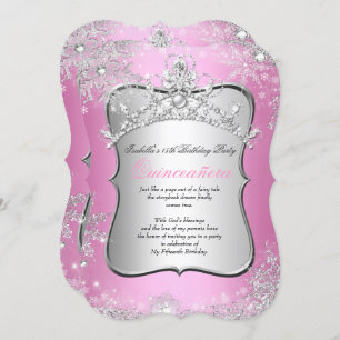 Quinceanera 15. Winter Wunderland Silver Pink Einladung