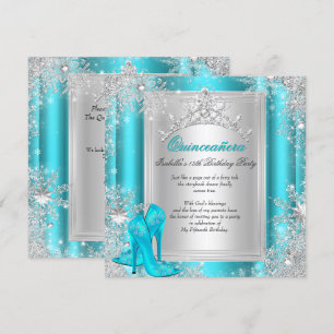 Quinceanera 15. Winter-Wunderland Türkis Aqua Einladung